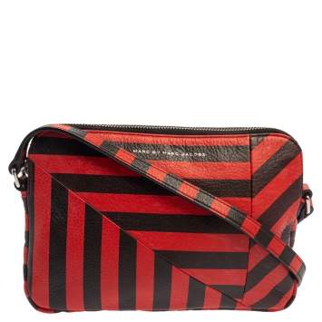 Pre Owned Marc by Marc Jacobs Red/Black Striped Leather Turn Around Dani Crossbody Bag
