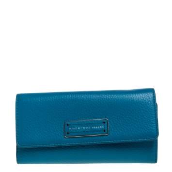 Pre Owned Marc by Marc Jacobs Blue Leather Flap Continental Wallet