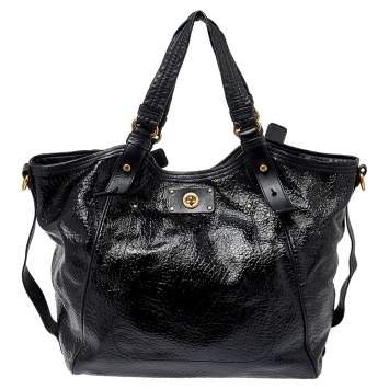 Pre Owned Marc by Marc Jacobs Black Patent and Leather Turnlock Shoulder Bag