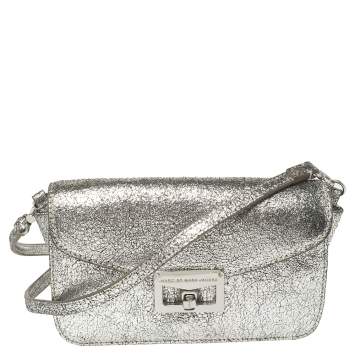 Pre Owned Marc by Marc Jacobs Silver Crackled Leather Shoulder Bag