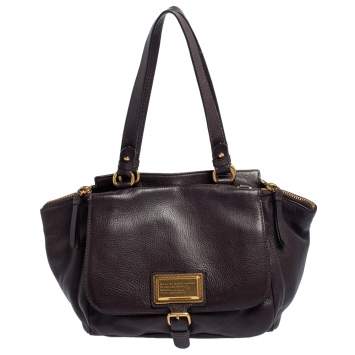 Pre Owned Marc by Marc Jacobs Plum Leather Front Pocket Satchel