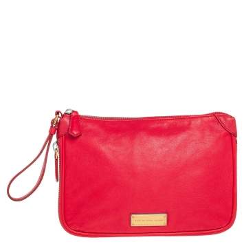Pre Owned Marc by Marc Jacobs Red Leather Classic Q Wristlet Clutch
