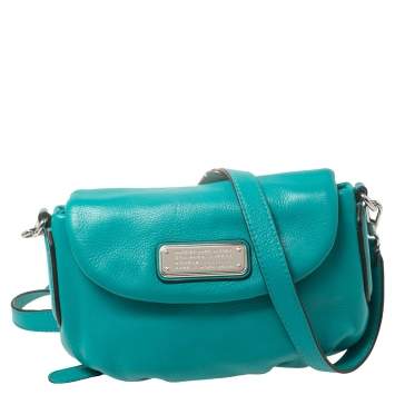 Pre Owned Marc by Marc Jacobs Aqua Blue Leather Crossbody Bag
