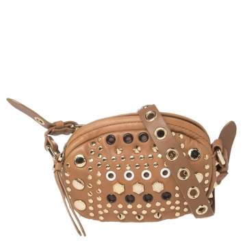 Pre Owned Marc by Marc Jacobs Tan Leather Studded Round Crossbody Bag
