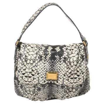 Pre Owned Marc by Marc Jacobs Black/White Python Embossed Leather Classic Q Lil Ukita Satchel