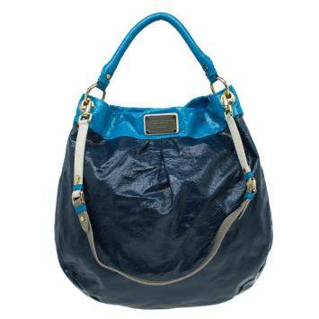 مملوكة مسبقًا Marc by Marc Jacobs Navy Blue Bicolor Patent Leather Classic Q Hillier Hobo