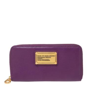 Pre Owned Marc by Marc Jacobs Purple Leather Zip Around Continental Wallet