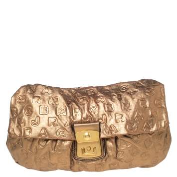 Pre Owned Marc By Marc Jacobs Bronze Embossed Leather Dreamy Logo Linda Clutch