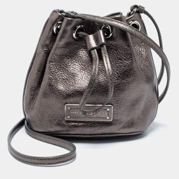 Pre Owned Marc By Marc Jacobs Brown Metallic Leather Mini Drawstring Bucket Bag