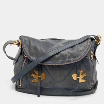 Pre Owned Marc by Marc Jacobs Navy Blue Leather Petal to the Metal Natasha Bird Shoulder Bag