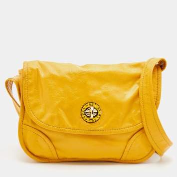 Pre Owned Marc by Marc Jacobs Yellow Patent Leather Flap Messenger Bag