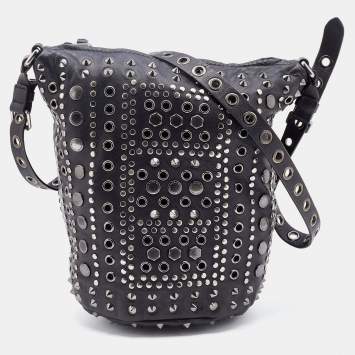Pre Owned Marc by Marc Jacobs Black Leather Embellished Bucket Bag 