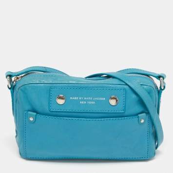 Pre Owned Marc by Marc Jacobs Turquoise Blue Leather Crossbody Bag
