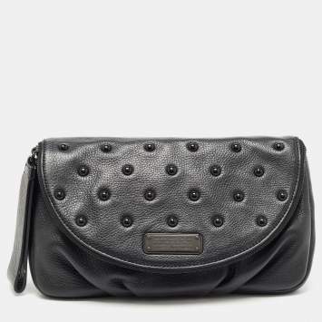 Pre Owned Marc by Marc Jacobs Black Leather Studded Fold Over Clutch