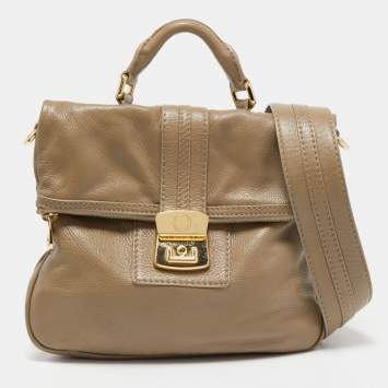 Pre Owned Marc by Marc Jacobs Beige Leather Foldable Top Handle Bag