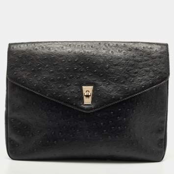 Pre Owned Marc by Marc Jacobs Black Ostrich Embossed Leather Flap Oversized Clutch