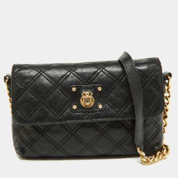Pre Owned Marc by Marc Jacobs Black Quilted Leather Flap Crossbody Bag