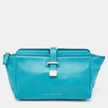 Pre Owned Marc By Marc Jacobs Green Turquoise Leather Zip Pouch