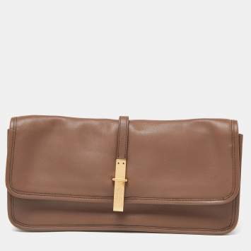 Pre Owned Marc by Marc Jacobs Beige Leather Metal Flap Clutch