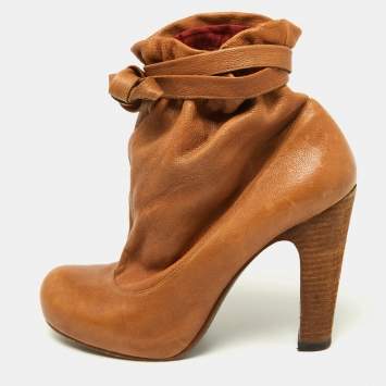 Pre Owned Marc by Marc Jacobs Brown Leather Ankle Wrap Booties Size 38.5