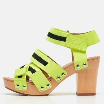 Pre Owned Marc by Marc Jacobs Green Canvas and Leather Ankle Strap Sandals Size 37