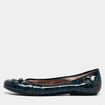 Pre Owned Marc by Marc Jacobs Blue/Black Heart Patent Leather Bow Ballet Flats Size 36