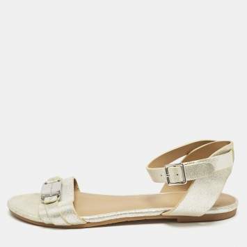 Marc by Marc Jacobs Light Gold Shimmer Leather Ankle Strap Flat Sandals Size 36