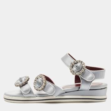 Marc by Marc Jacobs Light Blue Satin Buckle Crystals Embellished Flat Sandals Size 36.5