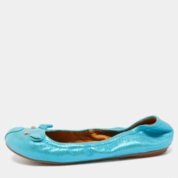 Pre Owned Marc by Marc Jacobs Blue Suede Logo Plaque Scrunch Ballet Flats Size 37