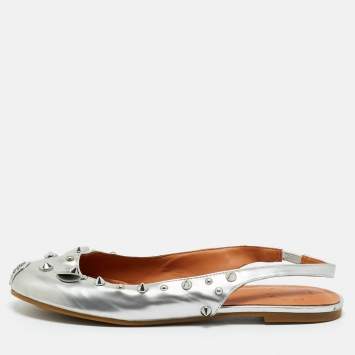 Pre Owned Marc by Marc Jacobs Silver Leather Mouse Slingback Flat Sandals Size 37