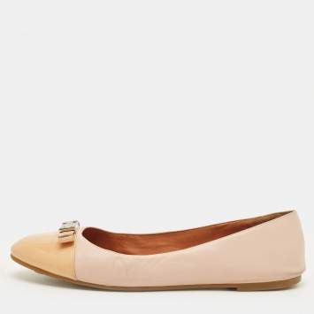 Pre Owned Marc by Marc Jacobs Size 40 Pink Patent and Leather Cap Toe Bow Ballet Flats