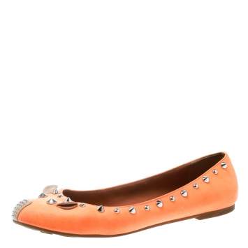 Pre Owned Marc by Marc Jacobs Orange Canvas Spike Mouse Ballet Flats Size 37.5