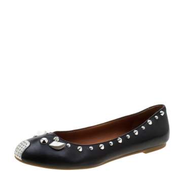 Pre Owned Marc by Marc Jacobs Black Leather Spike Trim Mouse Ballet Flats Size 38