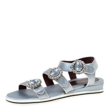 Pre Owned Marc By Marc Jacobs Light Blue Crystal Embellished Satin Charlotte Sandals Size 39