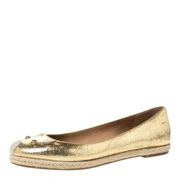 Pre Owned Marc by Marc Jacobs Gold Textured Leather Mouse Espadrille Flats Size 38.5