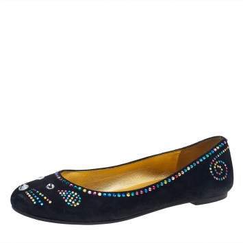 Pre Owned Marc by Marc Jacobs Black Suede Crystal Embellshed Ballet Flats Size 39