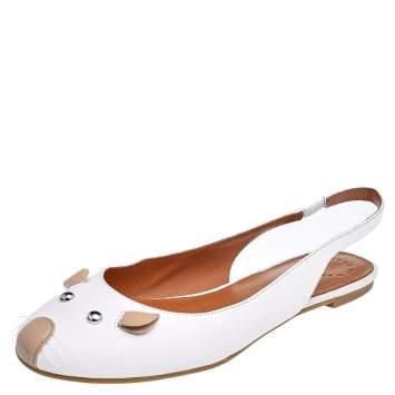 Pre Owned Marc by Marc Jacobs White Leather Mouse Slingback Flat Sandals Size 40