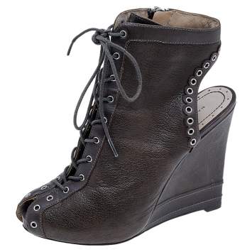 Pre Owned Marc by Marc Jacobs Brown Leather Wedge Booties Size 36