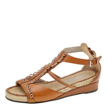 Pre Owned Marc by Marc Jacobs Tan Leather Espadrille Wedge Sandals Size 39
