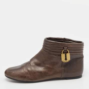 Pre Owned Marc by Marc Jacobs Metallic Brown Leather Embellished Ankle Boots Size 38