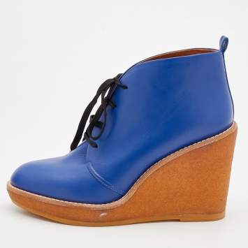 Pre Owned Marc by Marc Jacobs Blue Leather Platform Wedge Derby Size 39
