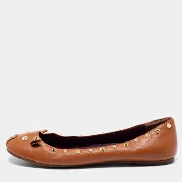 Pre Owned Marc by Marc Jacobs Brown Leather Spike Mouse Ballet Flats Size 41