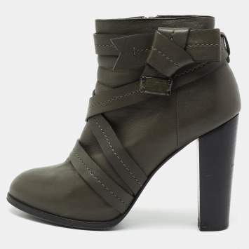 Pre Owned Marc by Marc Jacobs Dark Green Leather Strappy Ankle Booties Size 40