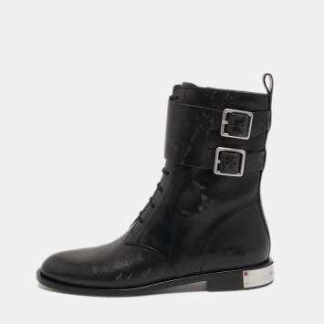 Pre Owned Marc by Marc Jacobs Black Leather Lace Up Ankle Length Boots Size 36