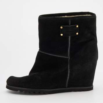Pre Owned Marc By Marc Jacobs Black Suede Wedge Ankle Length Boots Size 38.5