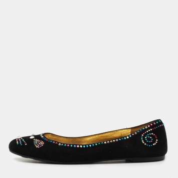 Pre Owned Marc by Marc Jacobs Black Suede Crystal Embellished Mouse Ballet Flats Size 40.5