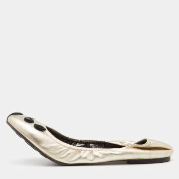 Pre Owned Marc by Marc Jacobs Gold/Black Leather Mouse Ballet Flats Size 40