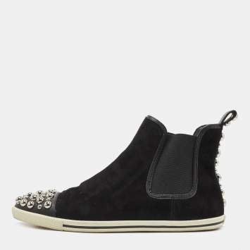 Pre Owned Marc by Marc Jacobs Black Suede Studded High Top Sneakers Size 38