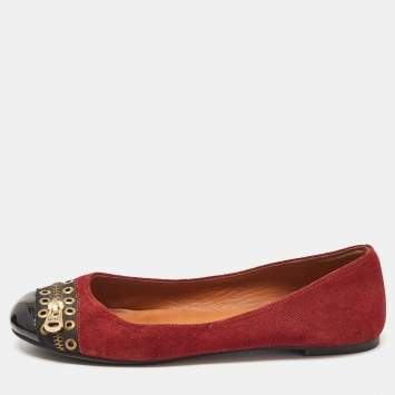 Pre Owned Marc by Marc Jacobs Red Suede and Patent Leather Zipper Ballet Flats Size 39