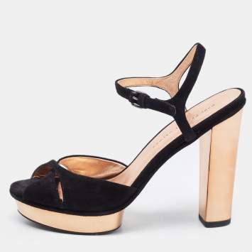 Pre Owned Marc by Marc Jacobs Black Suede Block Heel Sandals Size 39.5
